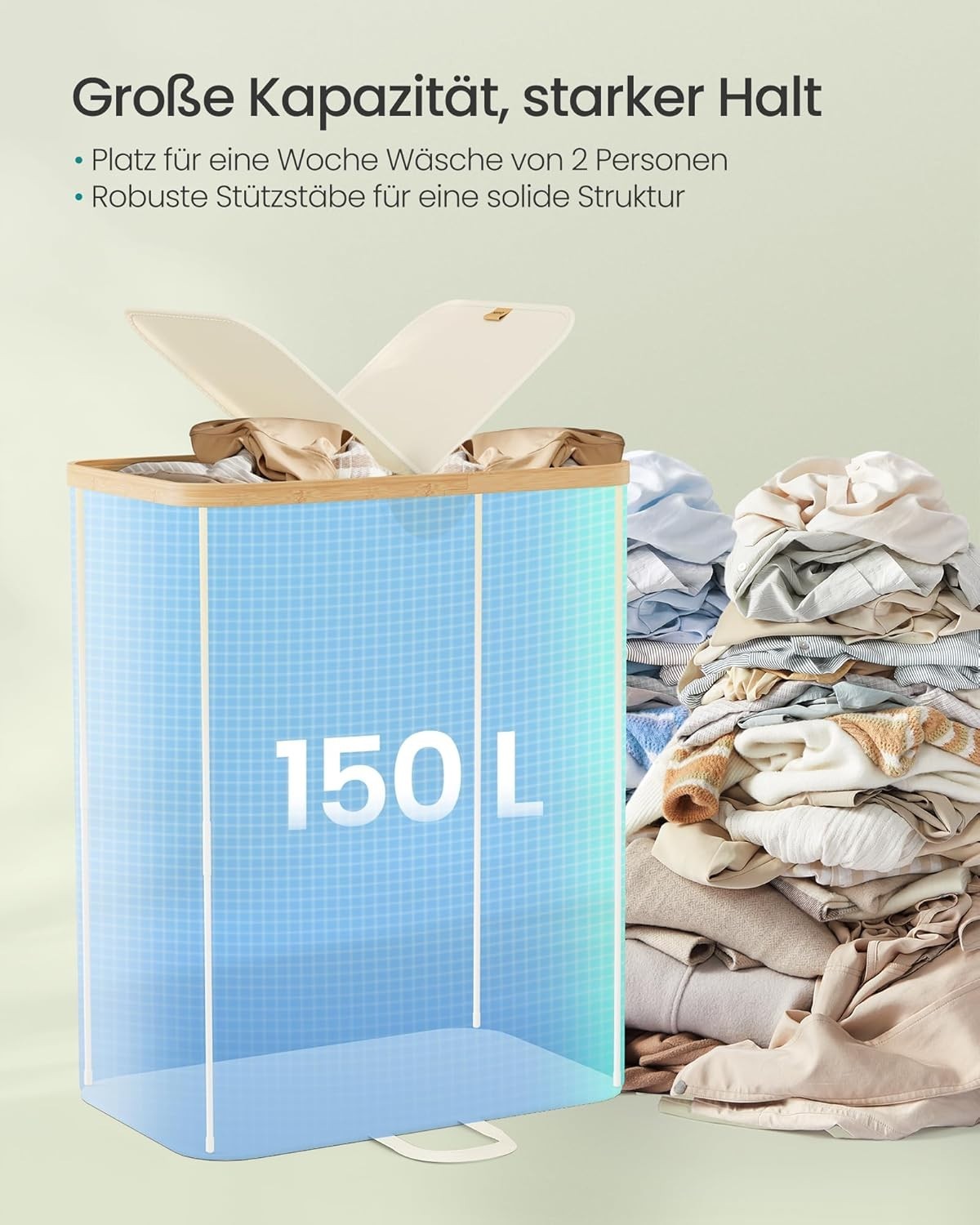 Cesto portabiancheria SONGMICS, 2 scomparti, contenitore per la biancheria, 150L