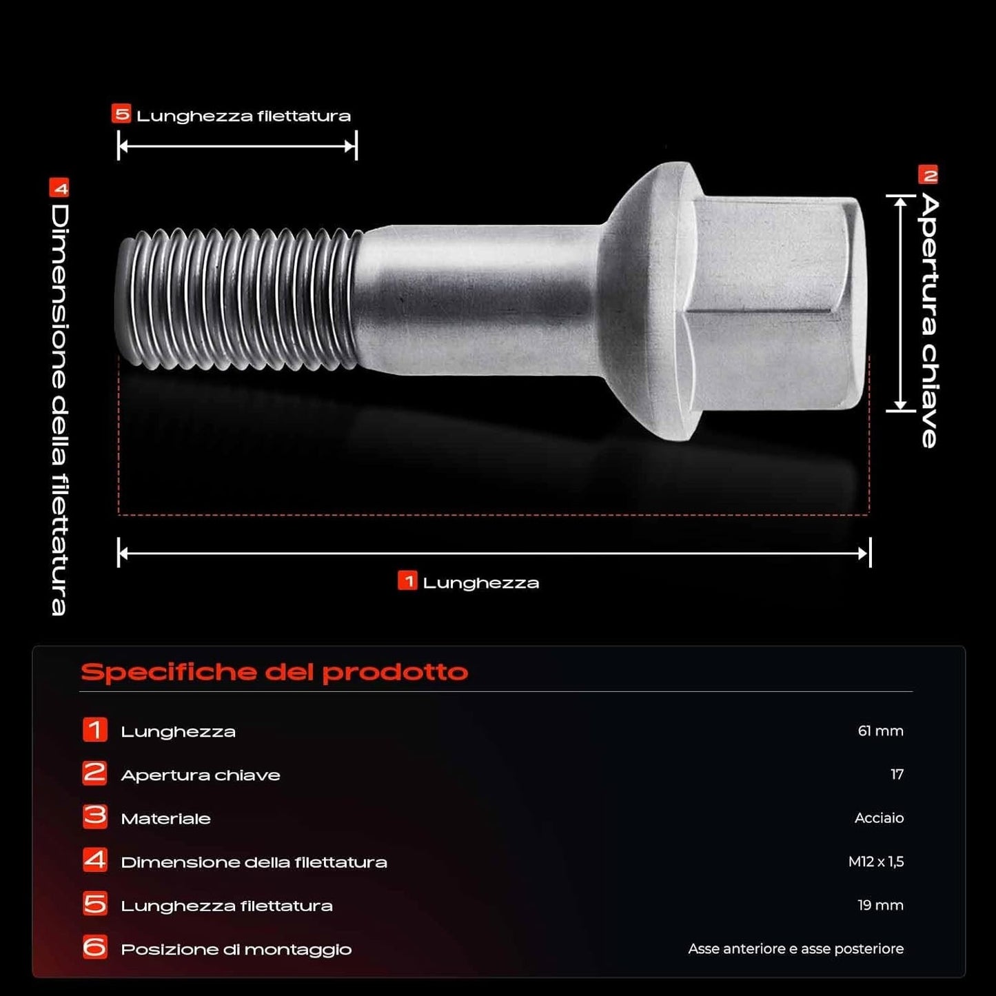 Frankberg 10x Bulloni per ruota Vite ruota Compatibile con 124 190 Classe A Clas