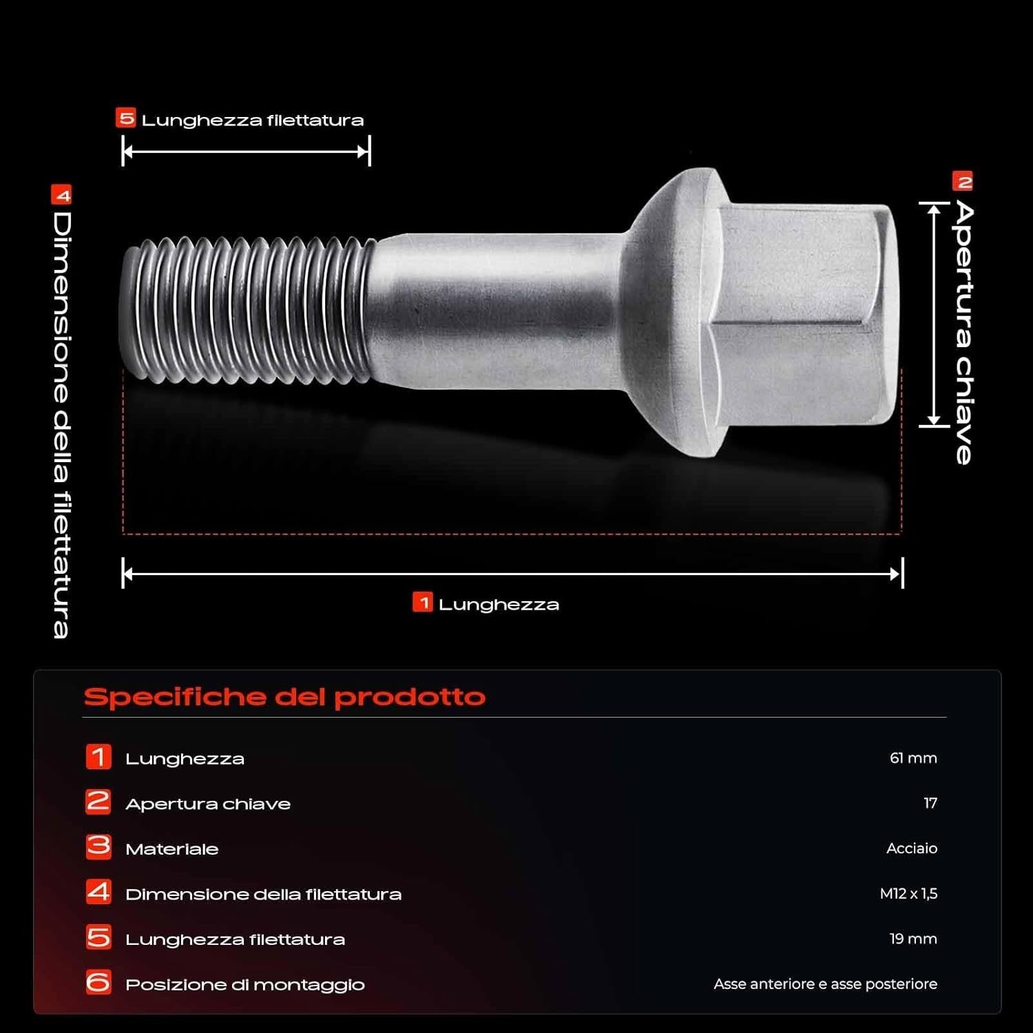 Frankberg 10x Bulloni per ruota Vite ruota Compatibile con 124 190 Classe A Clas