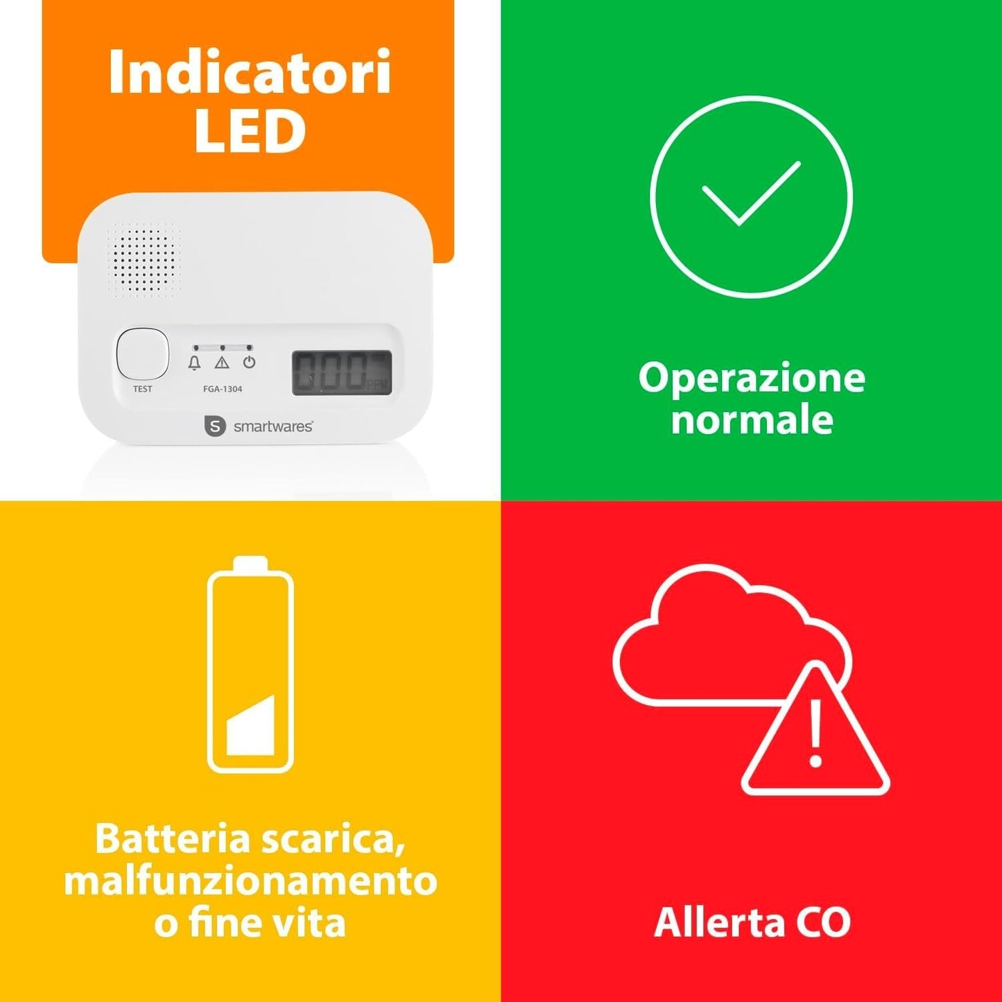 Smartwares Rilevatore di Monossido di Carbonio - Sensore di 10 anni - FGA-13041