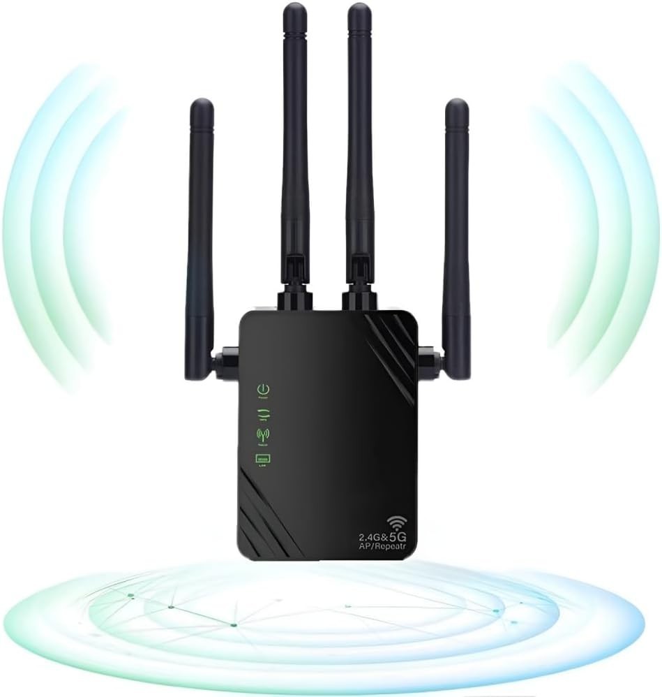 ANDHOT Ripetitore WiFi Amplificatore 1200Mbps 5GHz e 2.4GHz, Modalità Ripetitore