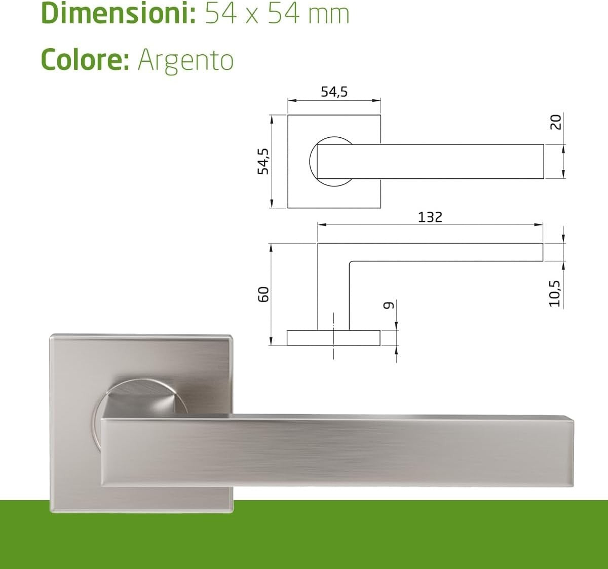 Amig - Set di Maniglie per Porte | Acciaio Inossidabile Opaco | Rosetta quadrata