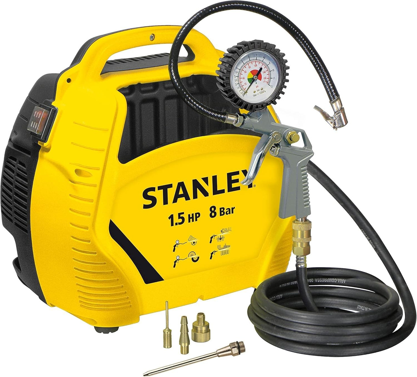 Stanley Compressore Aria Portatile 8 Bar Compressore Senza Olio con manometro