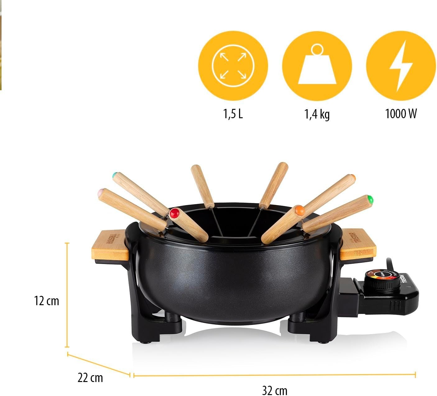 Tristar macchina per Fonduta, bourguignonne, 1000 W, 1,5 L Nero e bamboo