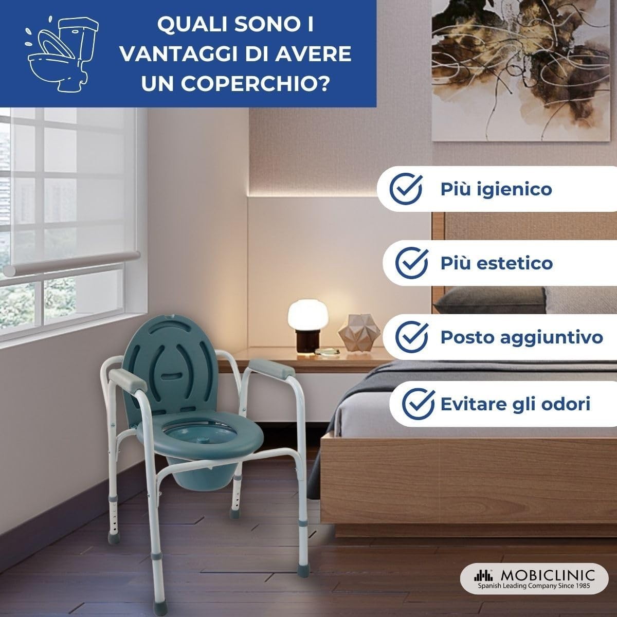 Mobiclinic, Sedia con WC, Arroyo, Coperchio, Secchio Estraibile, Regolabile