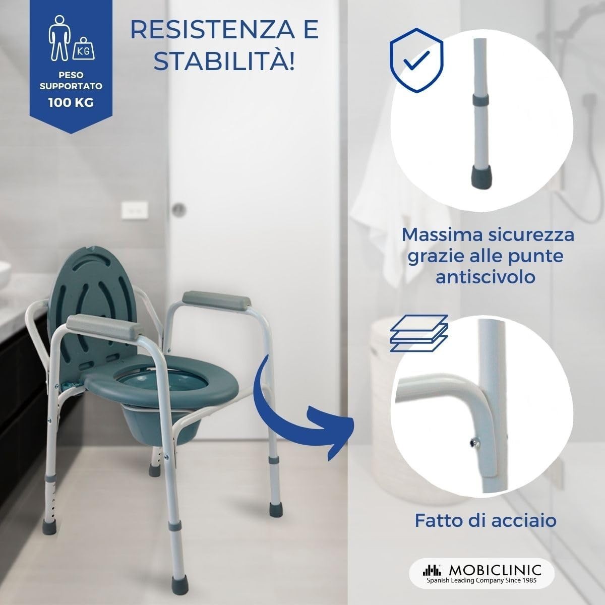 Mobiclinic, Sedia con WC, Arroyo, Coperchio, Secchio Estraibile, Regolabile