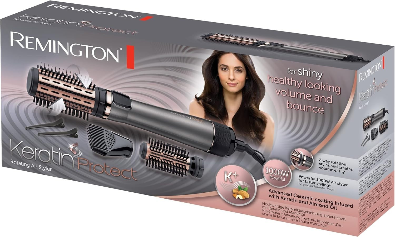 Remington Spazzola rotante per capelli, Asciugacapelli, 1000 W, Setole Morbide