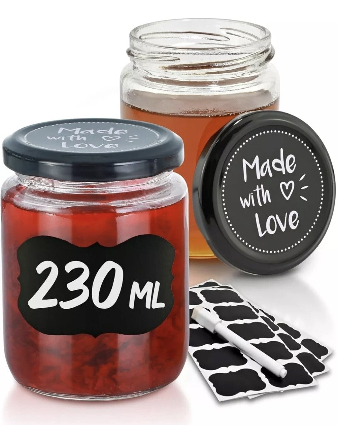 Praknu 25 Vasetti di Vetro per Conserve da 230ml - Con Etichette e Pennarello