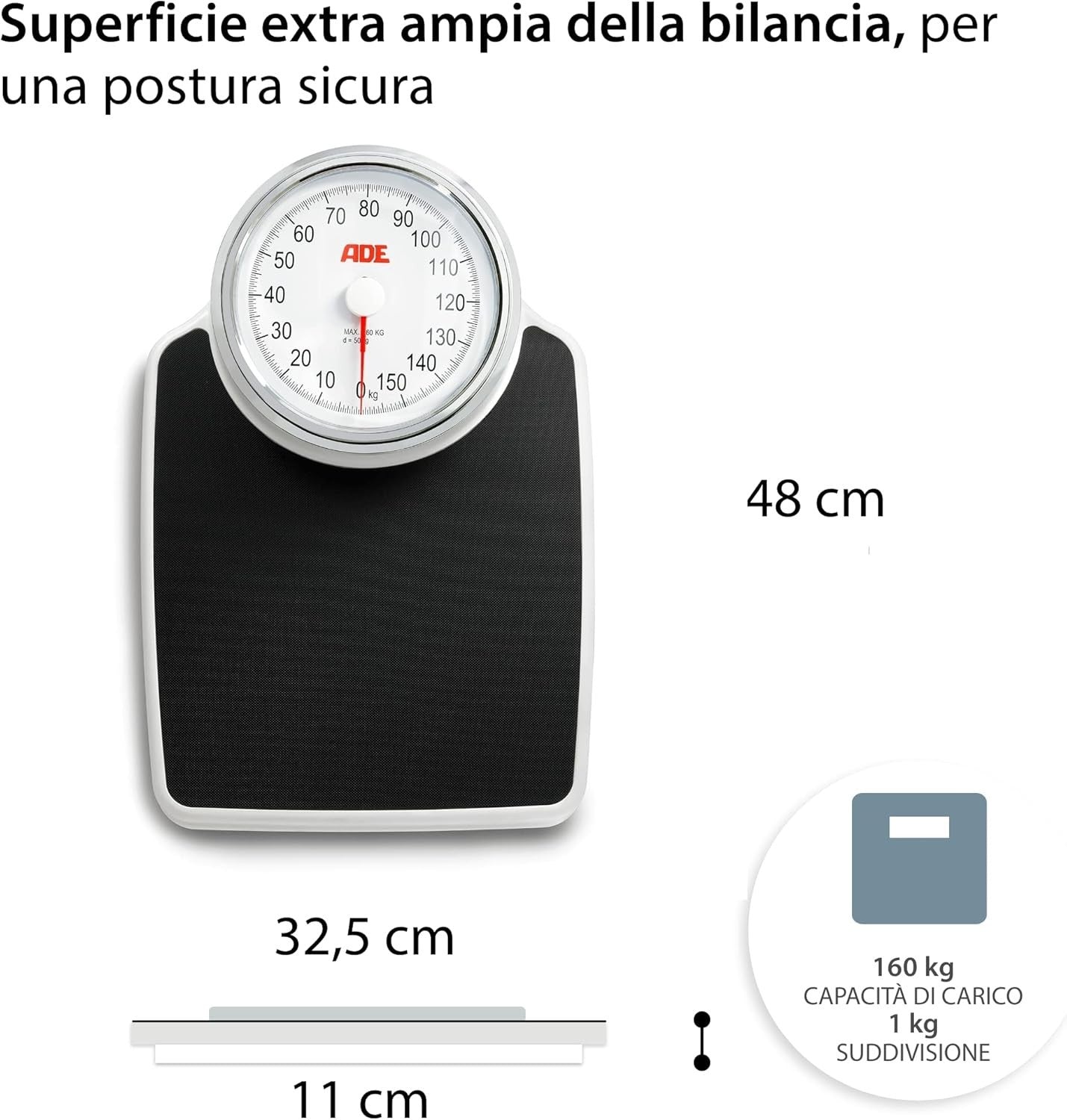 ADE Bilancia pesapersone analogica XL senza batteria | superficie antiscivolo |