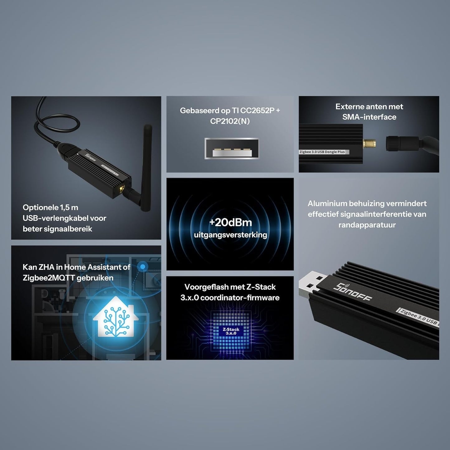 SONOFF ZigBee 3.0 USB Dongle Plus, TI CC2652P Coordinator, universale USB ZigBee