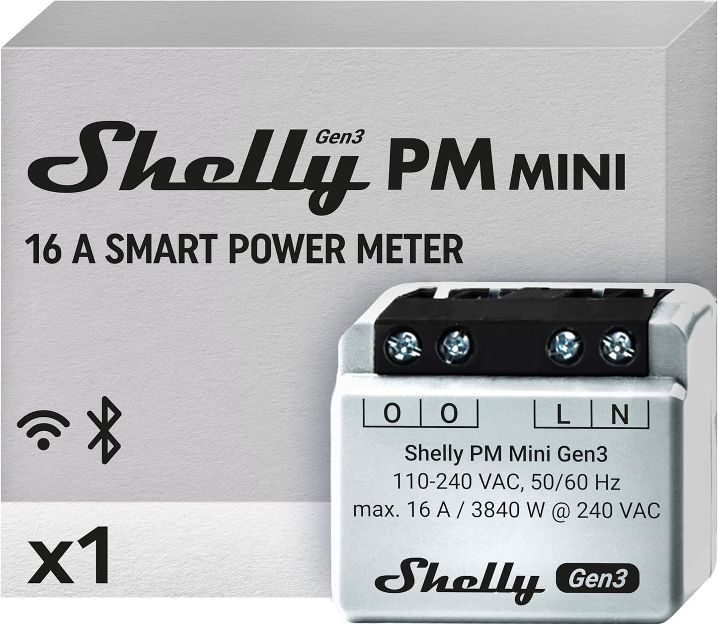 Shelly PM Mini Gen3, Misuratore di Potenza Intelligente WiFi, 1 Canale, 16A, Dom