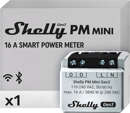 Shelly PM Mini Gen3, Misuratore di Potenza Intelligente WiFi, 1 Canale, 16A, Dom