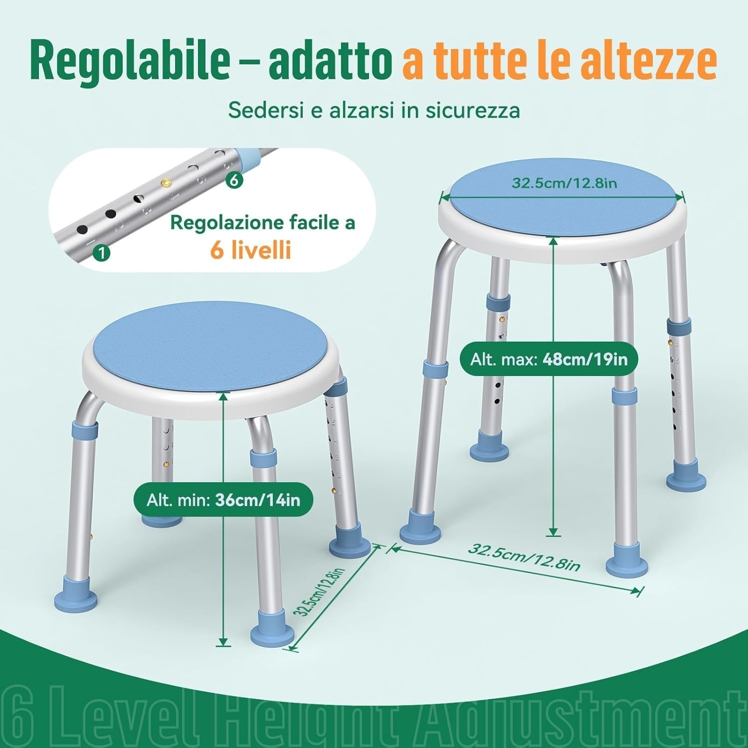 Sedia da Doccia Girevole 360° Regolabile in Altezza Sgabello da Bagno Antiscivol