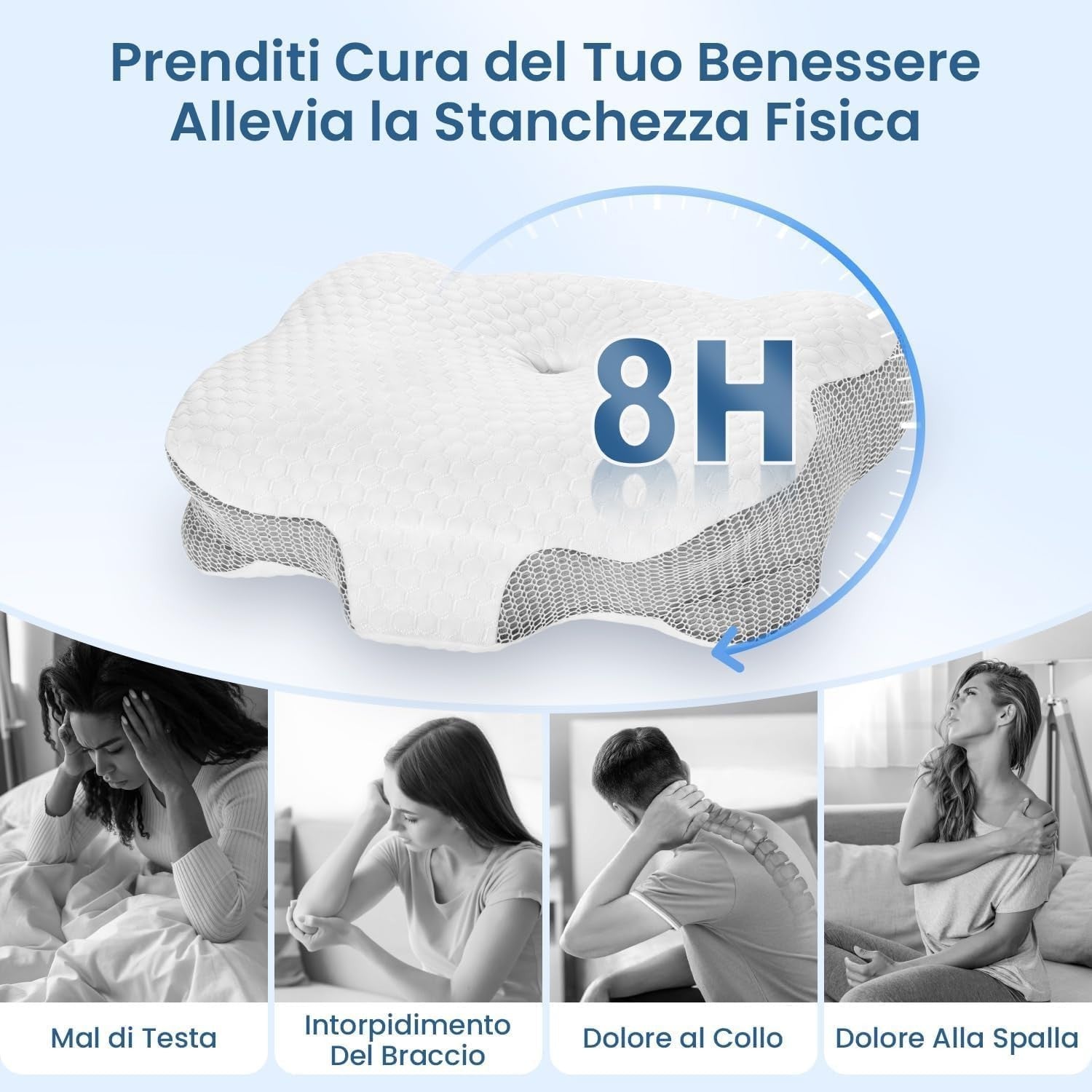 Cuscino Cervicale per Dormire, Cuscino Ortopedico in Memory Foam, Ergonomico