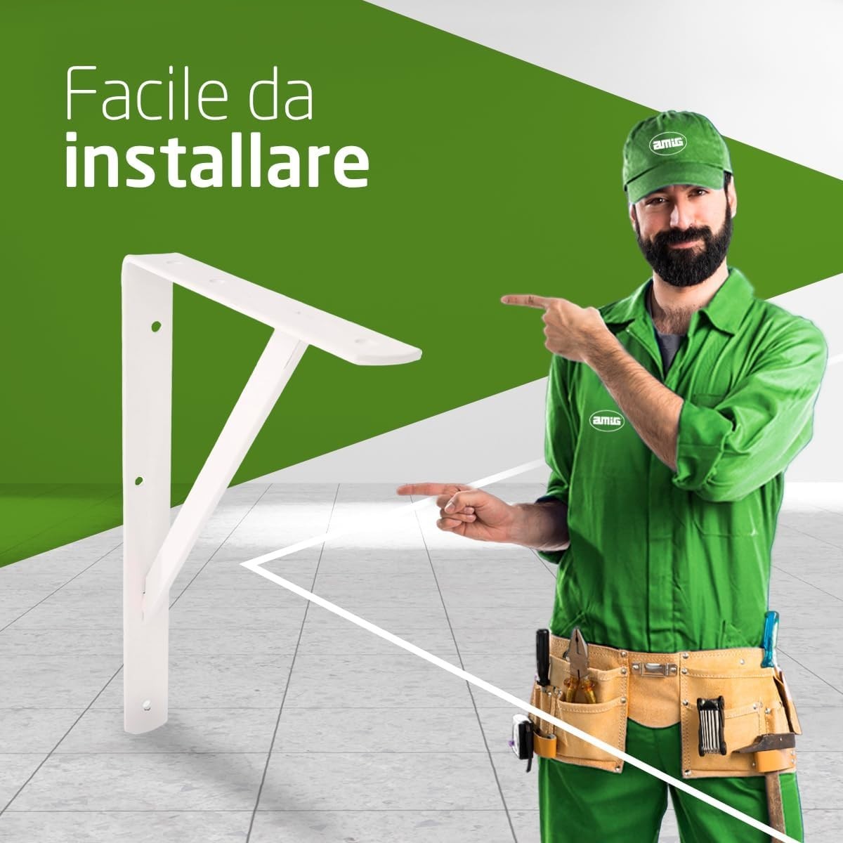 Amig -Staffa per mensole | Angolo per Ripiani | Supporto per Scaffale | Acciaio