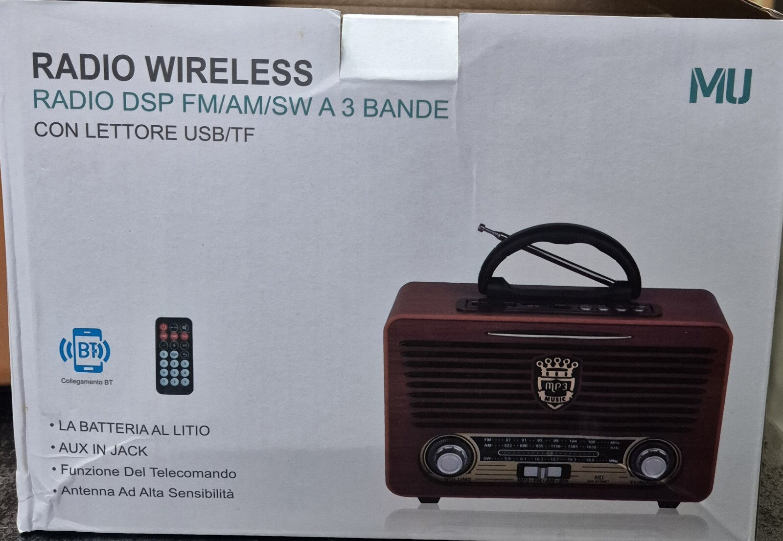 Radio Vintage Hi-Fi Bluetooth AM/FM/SW Ricaricabile Lettore MP3 Porta USB/TF