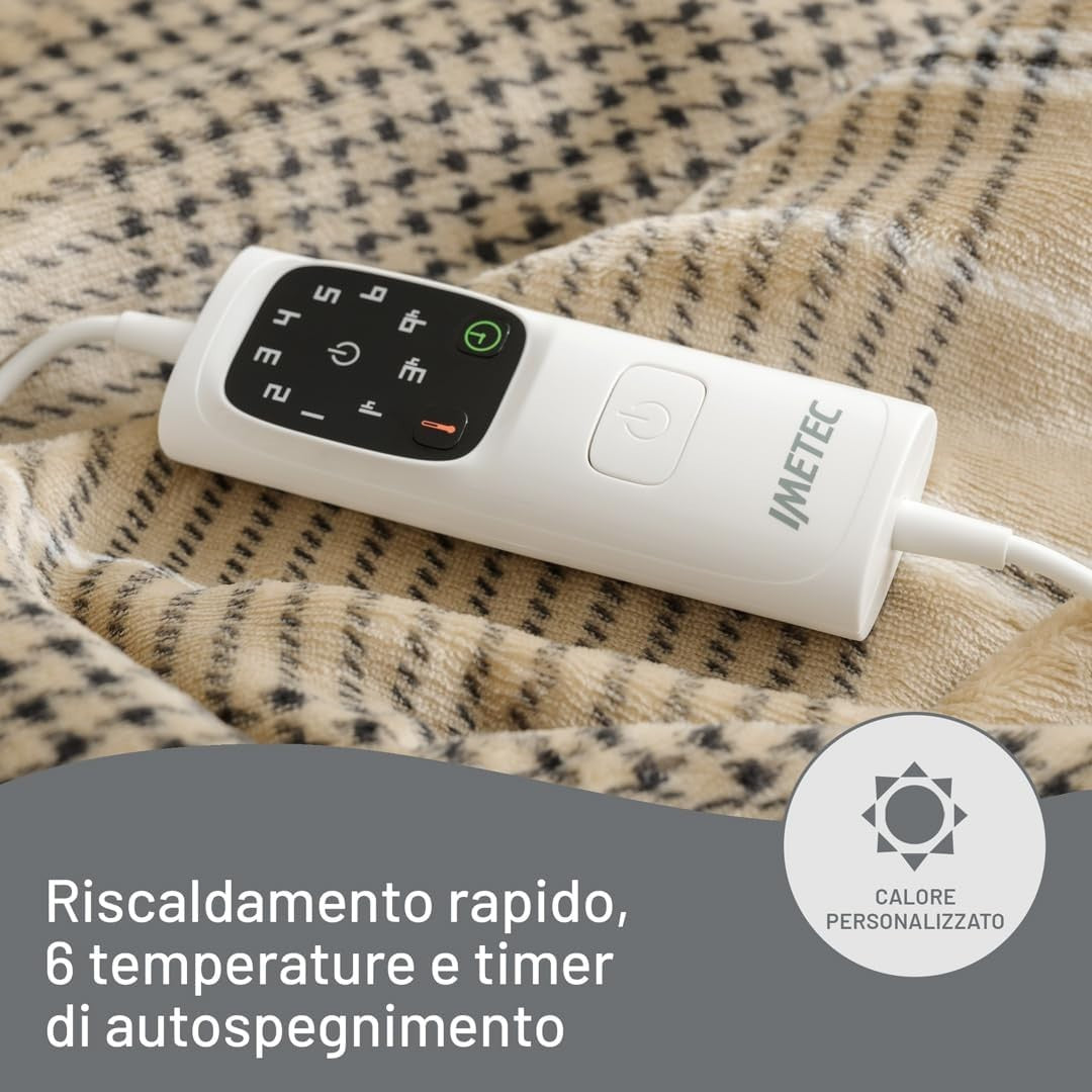 Imetec CaldoPlaid Elegance Plaid Riscaldabile Morbida Coperta Elettrica, 180x140