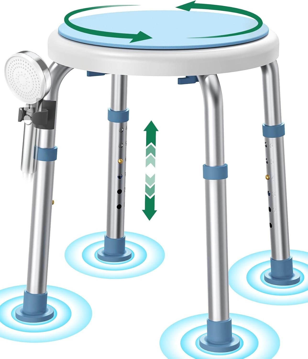 Sedia da Doccia Girevole 360° Regolabile in Altezza Sgabello da Bagno Antiscivol