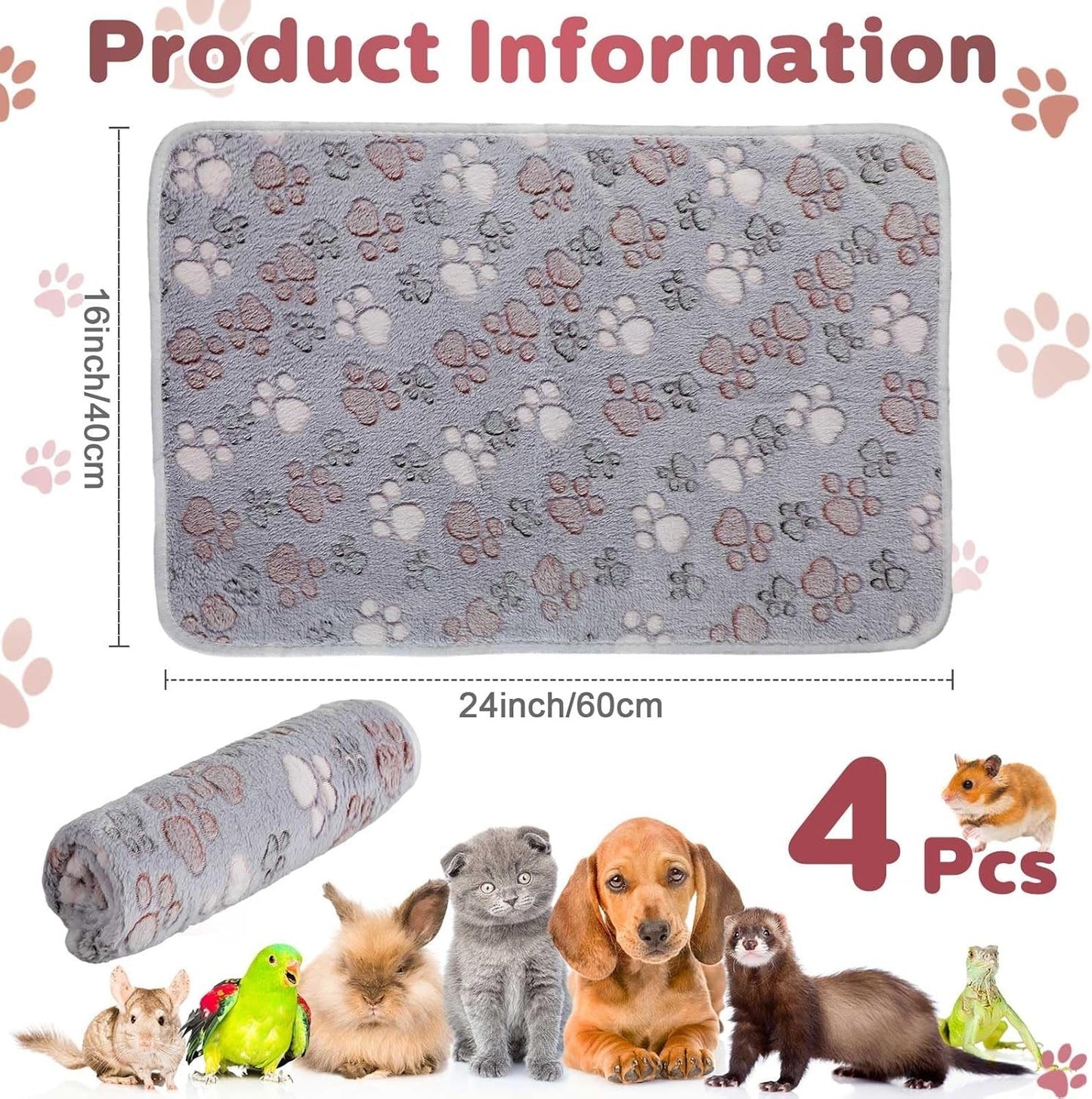 4 Coperte Impermeabili, Copertina da Letto per Piccoli animali in pile lavabile