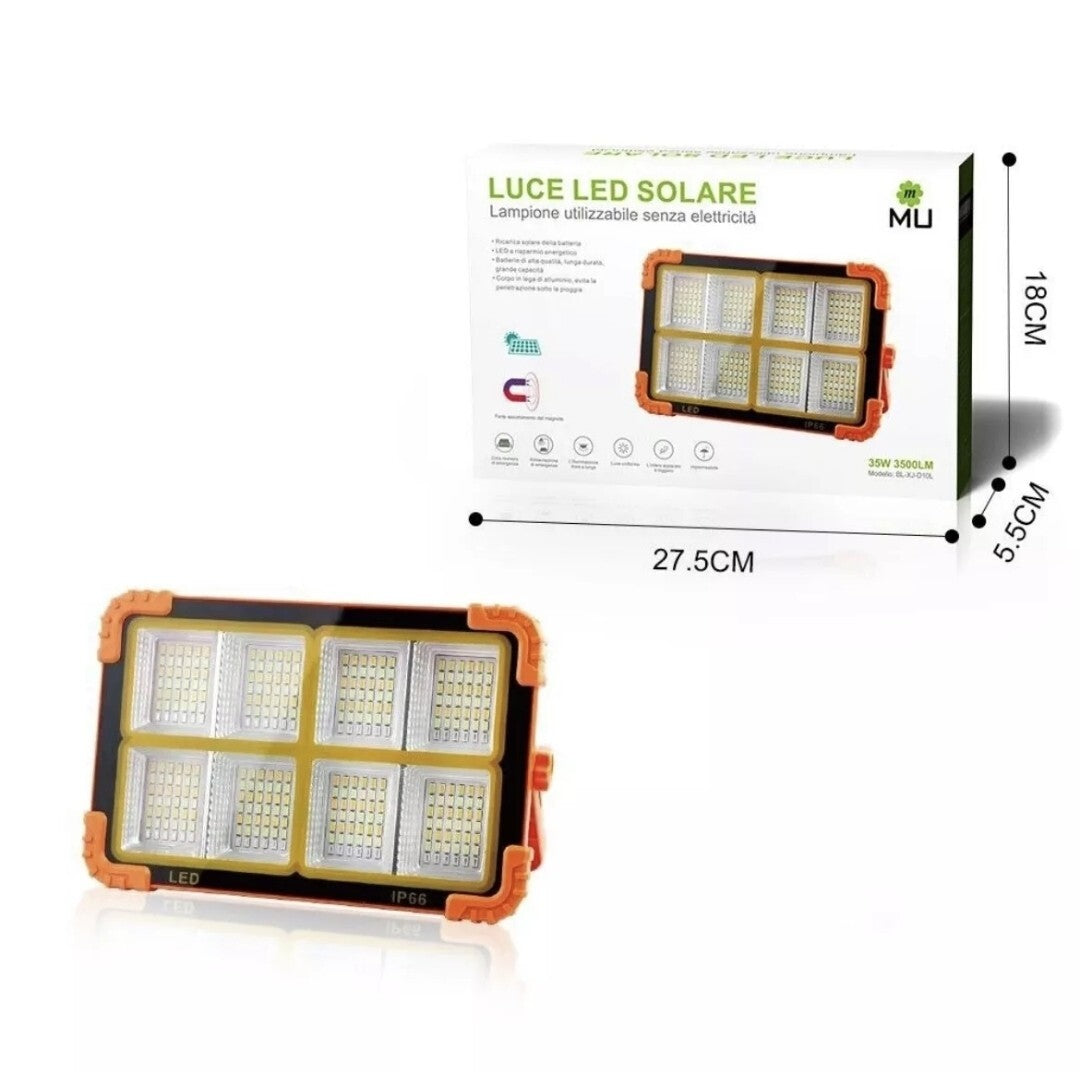 Faretto LED Portatile Ricarica Solare e USB 35W 3500LM 5 Modalità, Impermeabile