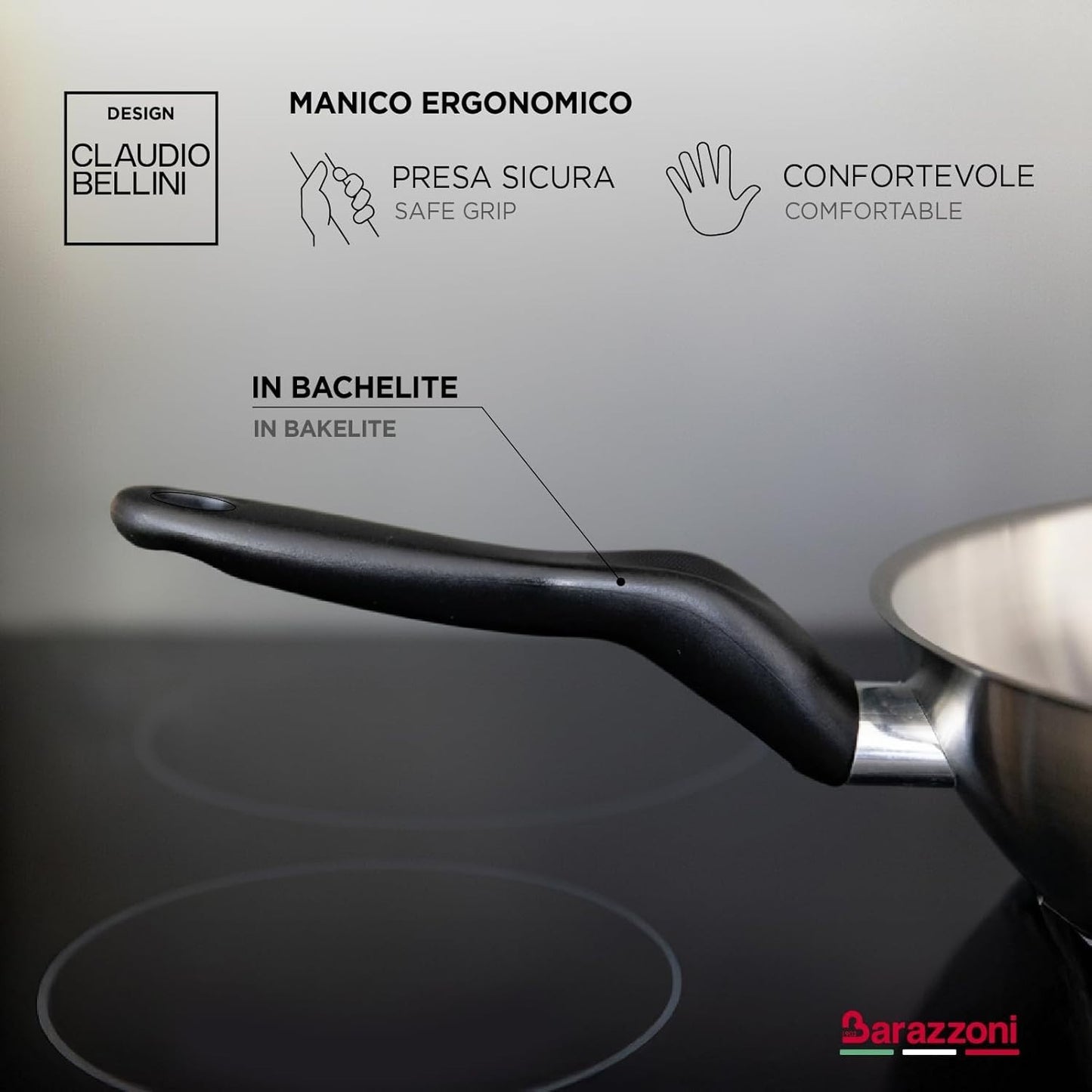 Barazzoni Le Inoxidabili Padella, ø24 cm, Made in Italy, Acciaio Inox 18/10