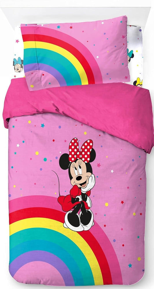 Jay Franco Disney Minnie Mouse Rainbow 100% cotone, set singolo 3 pezzi