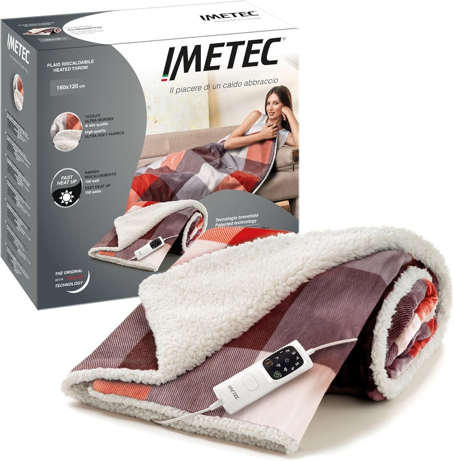 Imetec CaldoPlaid Tartan Festival, Plaid riscaldabile, Morbida coperta elettrica