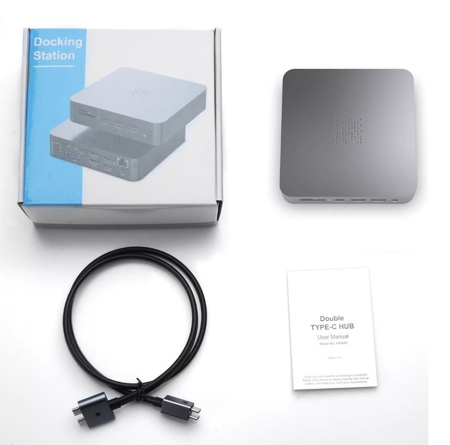 Docking Station in alluminio 18in1 tipo C Doppio, adattatore HDMI/VGA, 4 Porte 