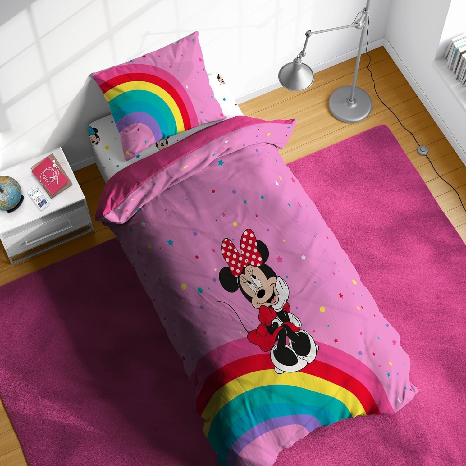 Jay Franco Disney Minnie Mouse Rainbow 100% cotone, set singolo 3 pezzi