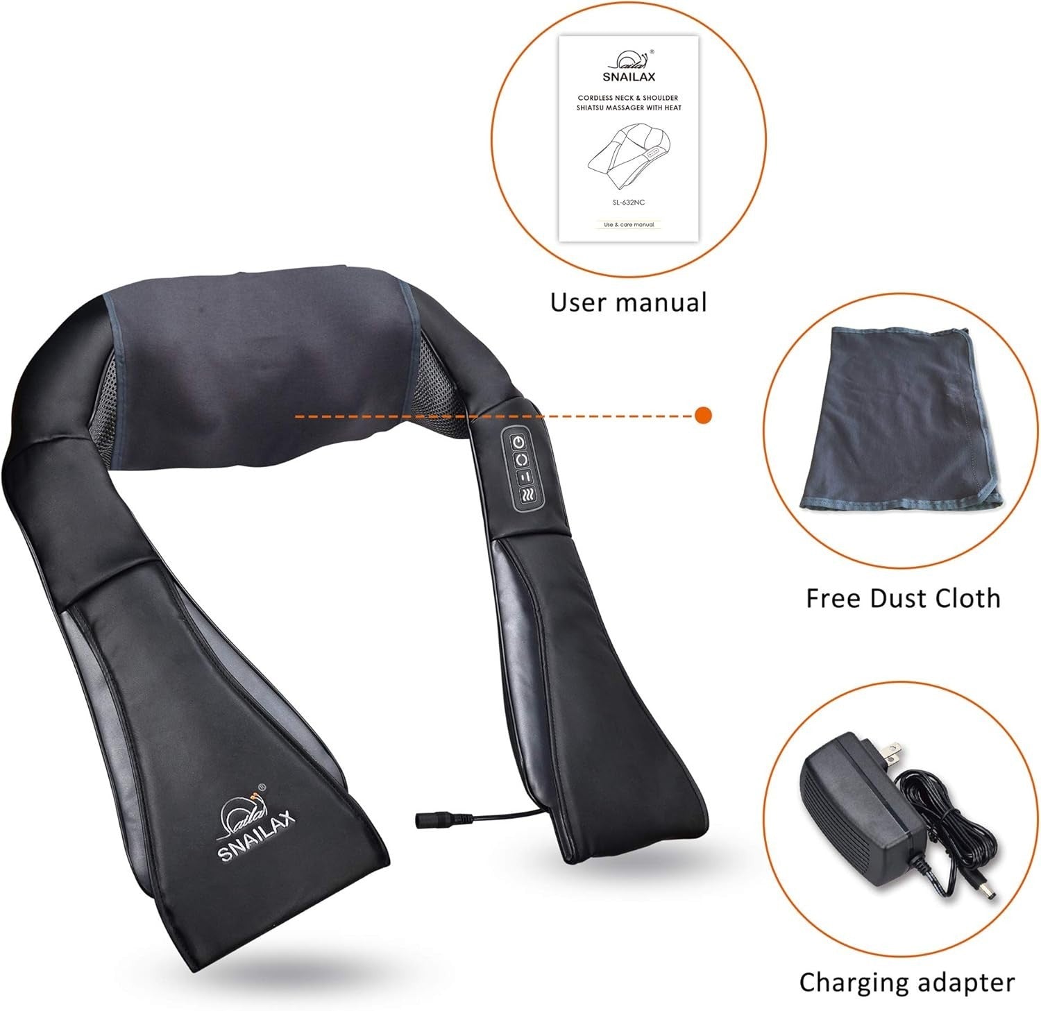 Snailax Massaggiatore per Collo, Spalle e Schiena Ricaricabile Shiatsu Cervicale