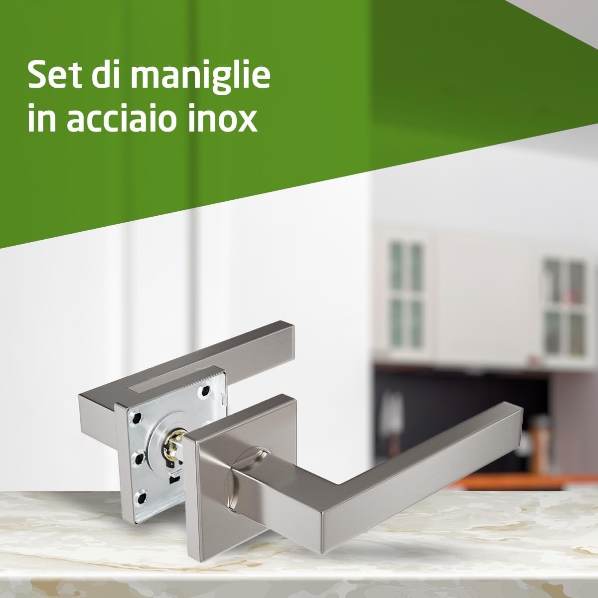 Amig - Set di Maniglie per Porte | Acciaio Inossidabile Opaco | Rosetta quadrata