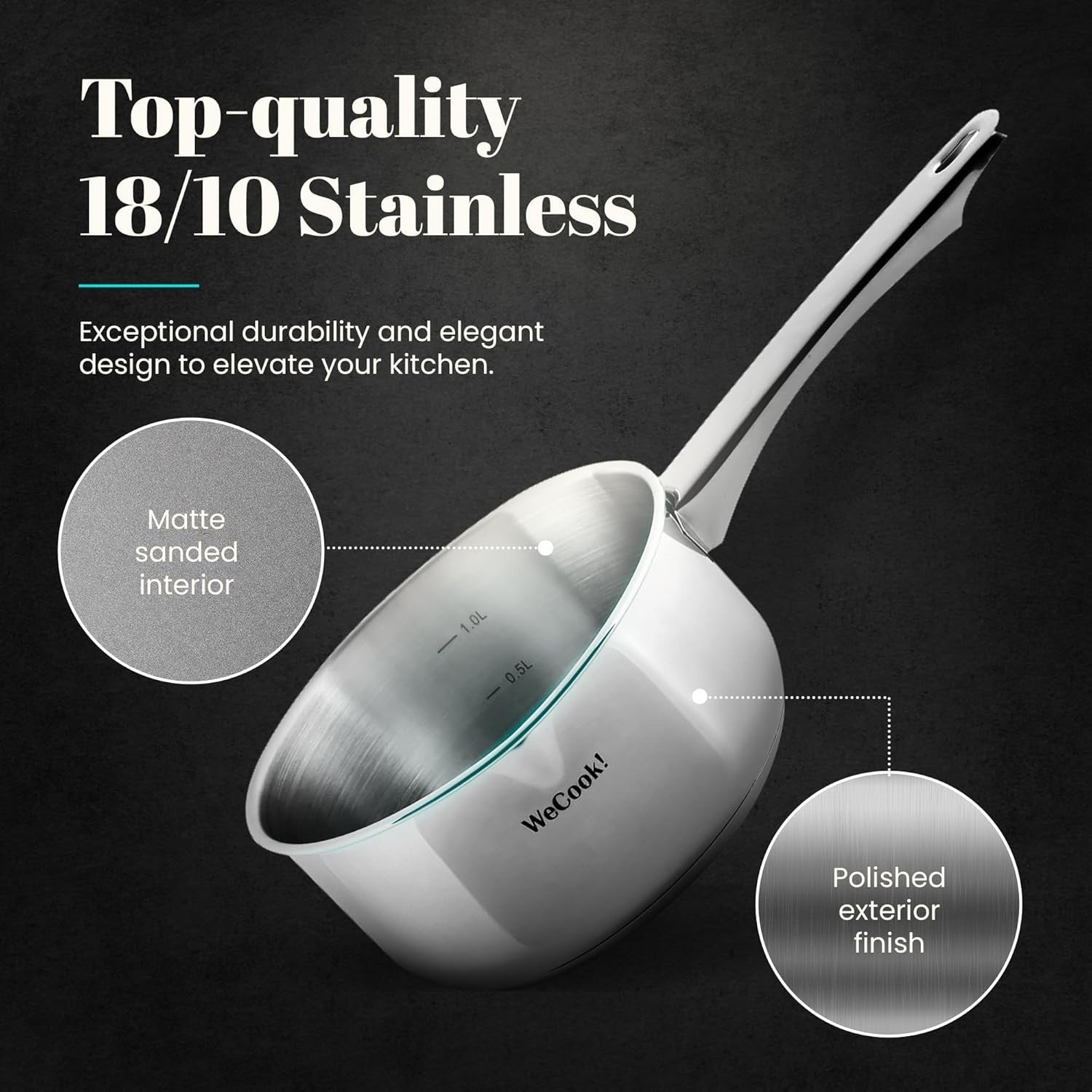 Wecook! Casseruola per induzione in acciaio inox 18/10 Eleganza e Precisione Ø18