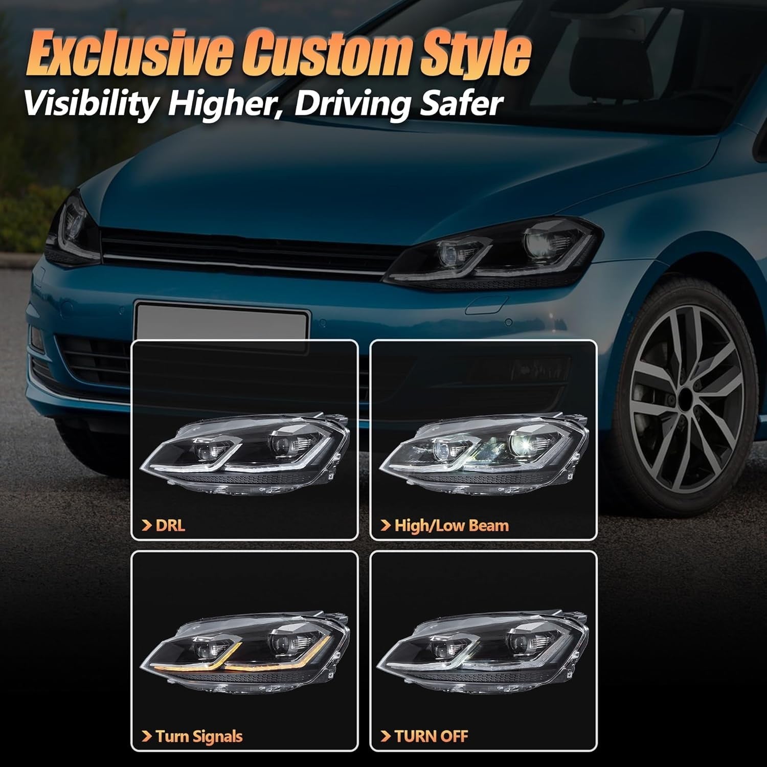 VLAND Fari per Golf 7.5 Golf MK7.5 Alogena 2017-2020 [non per GTI/Xeno/R line]