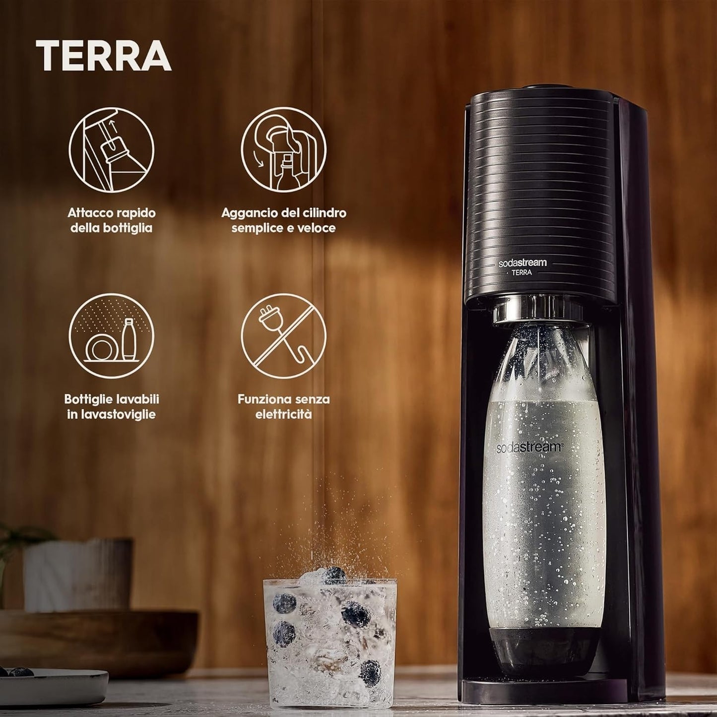 SodaStream Gasatore d’acqua Terra, incluse 3 bottiglie