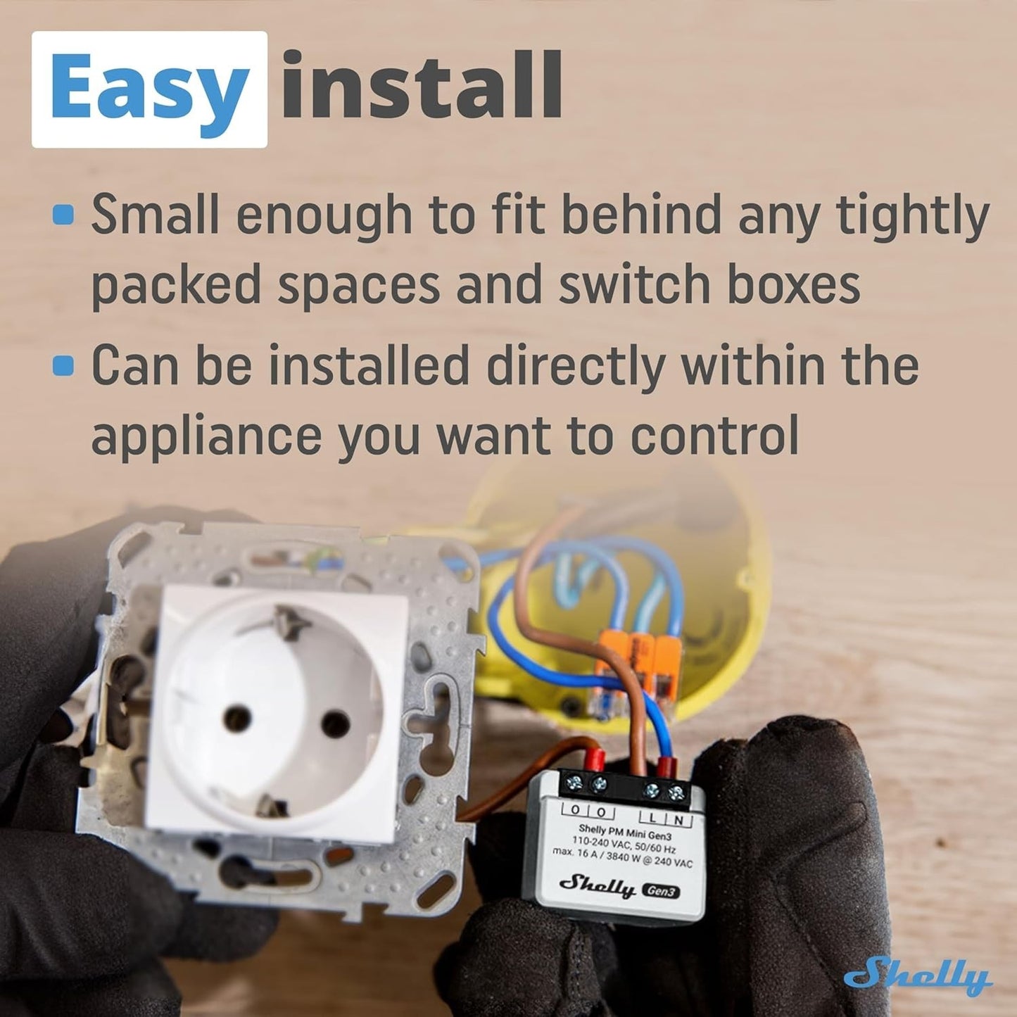 Shelly PM Mini Gen3, Misuratore di Potenza Intelligente WiFi, 1 Canale, 16A, Dom