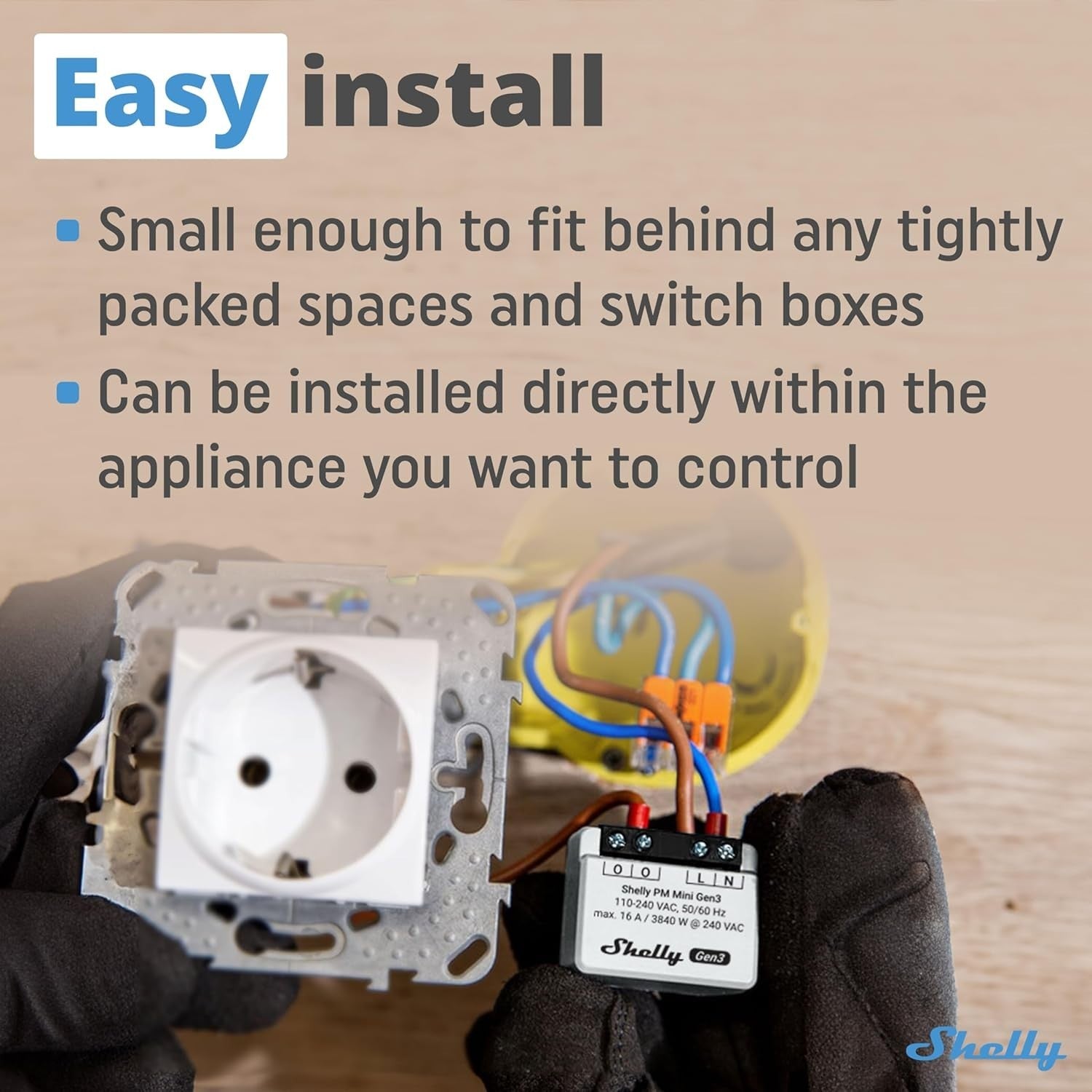 Shelly PM Mini Gen3, Misuratore di Potenza Intelligente WiFi, 1 Canale, 16A, Dom