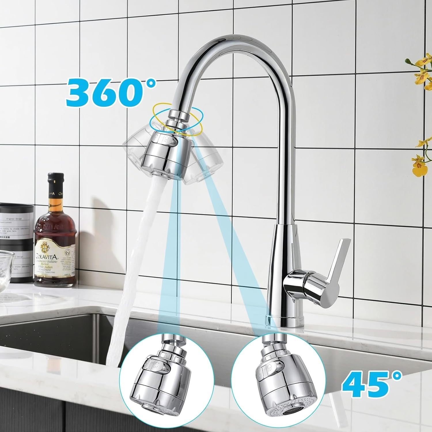Vinabo Aeratore per Lavello 360° Girevole con Filtro Regolatore, 2 Modalità