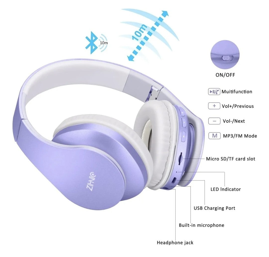 ZIHNIC Cuffie Bluetooth Over Ear, senza fili, con isolamento acustico senza Fili