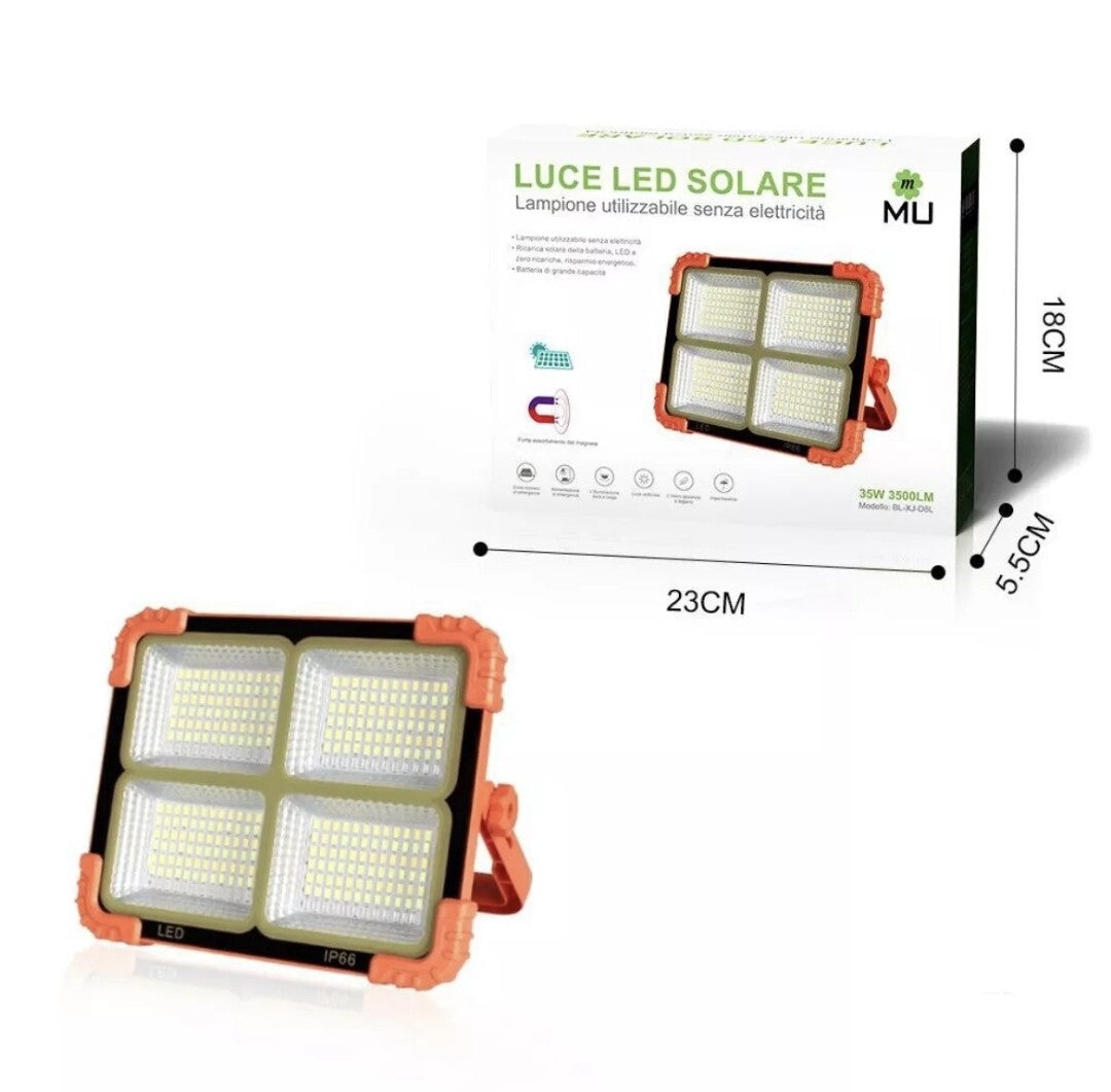 Faretto LED Portatile Ricarica Solare e USB 35W 3500LM 5 Modalità, Impermeabile