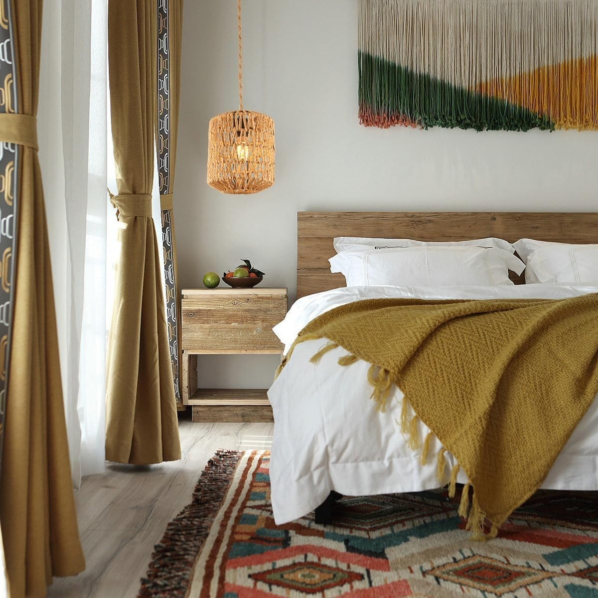 Lampadario Rattan, Lampada a Sospensione Boho con Paralume E27 Lampadari vintage