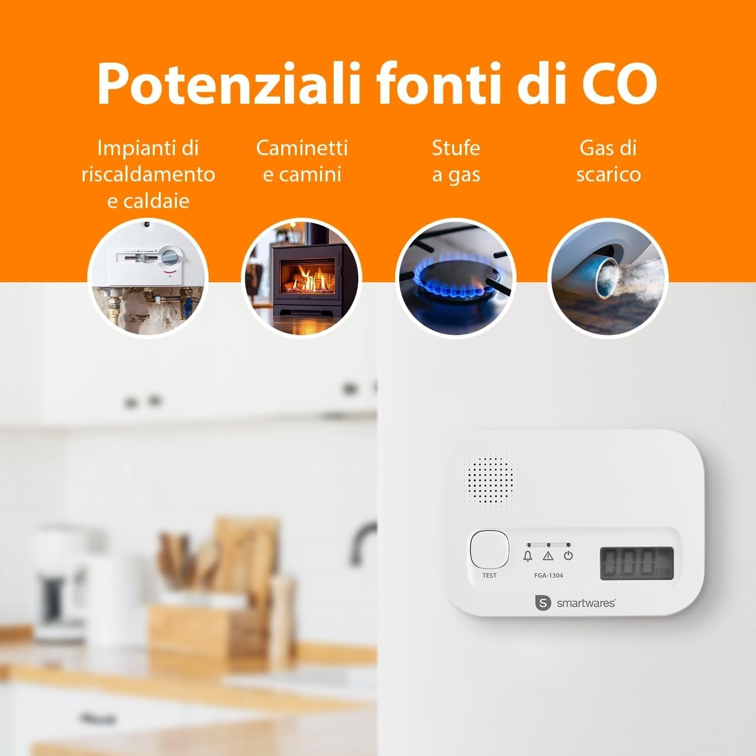 Smartwares Rilevatore di Monossido di Carbonio - Sensore di 10 anni - FGA-13041