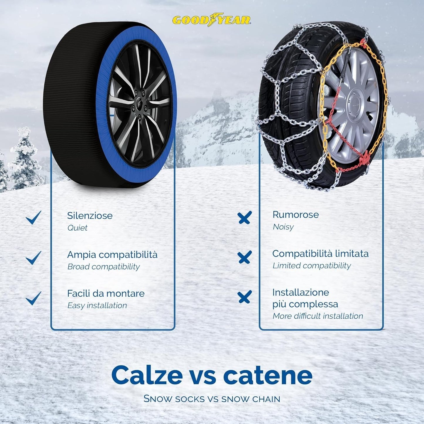 Goodyear Calze da Neve Star Gripper Omologate Italia EN 16662-1:2020 Due Catene