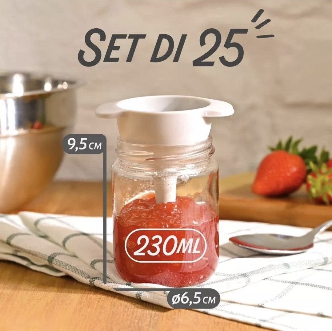 Praknu 25 Vasetti di Vetro per Conserve da 230ml - Con Etichette e Pennarello