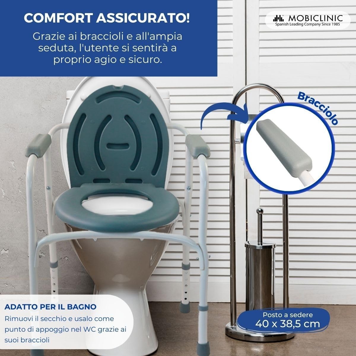 Mobiclinic, Sedia con WC, Arroyo, Coperchio, Secchio Estraibile, Regolabile