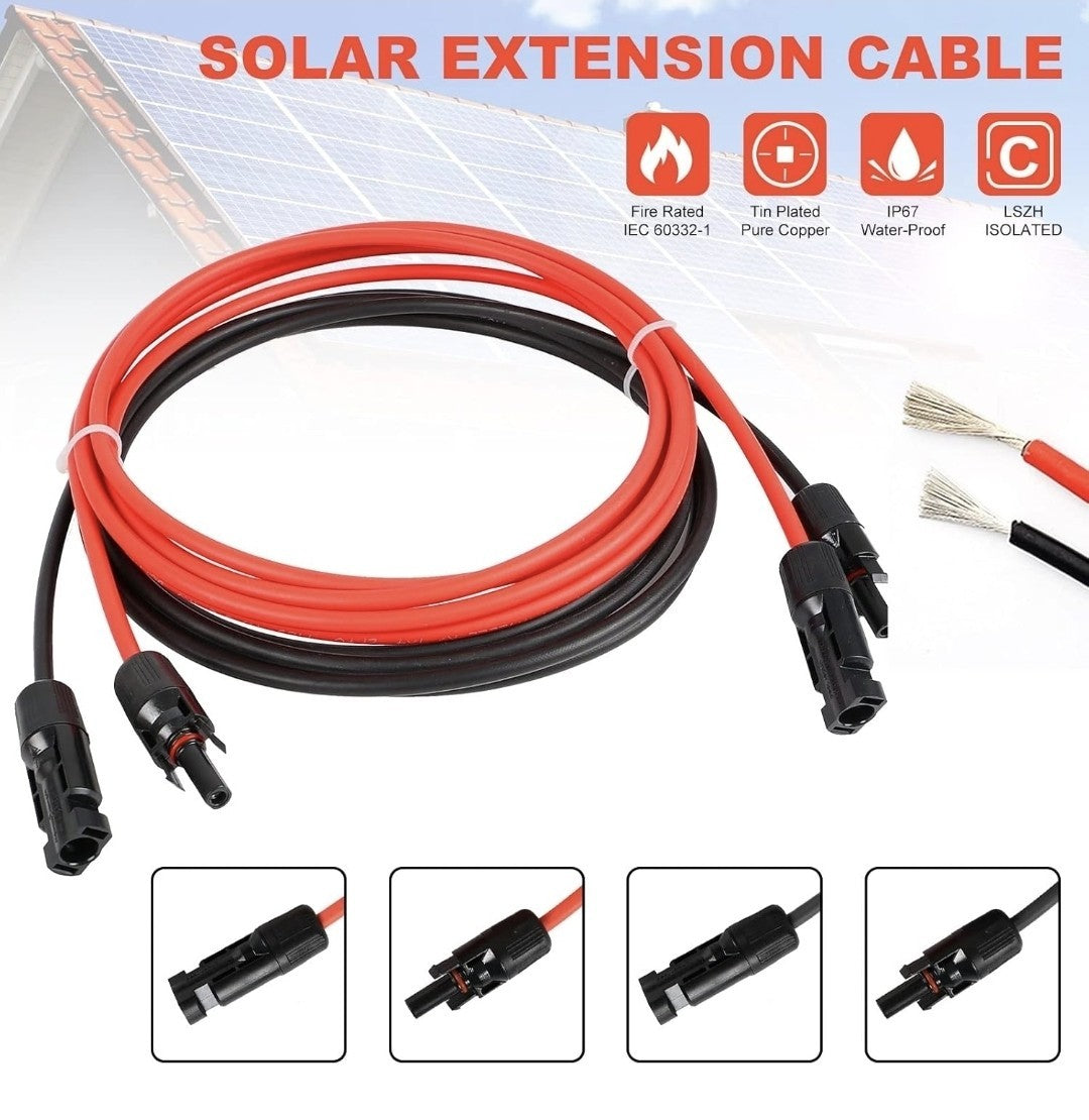 Cavo di Prolunga per Pannelli Solari 3m 4mm², 12AWG Coppia di Cavi 