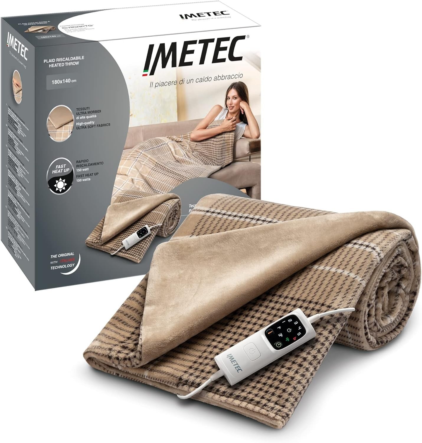 Imetec CaldoPlaid Elegance Plaid Riscaldabile Morbida Coperta Elettrica, 180x140