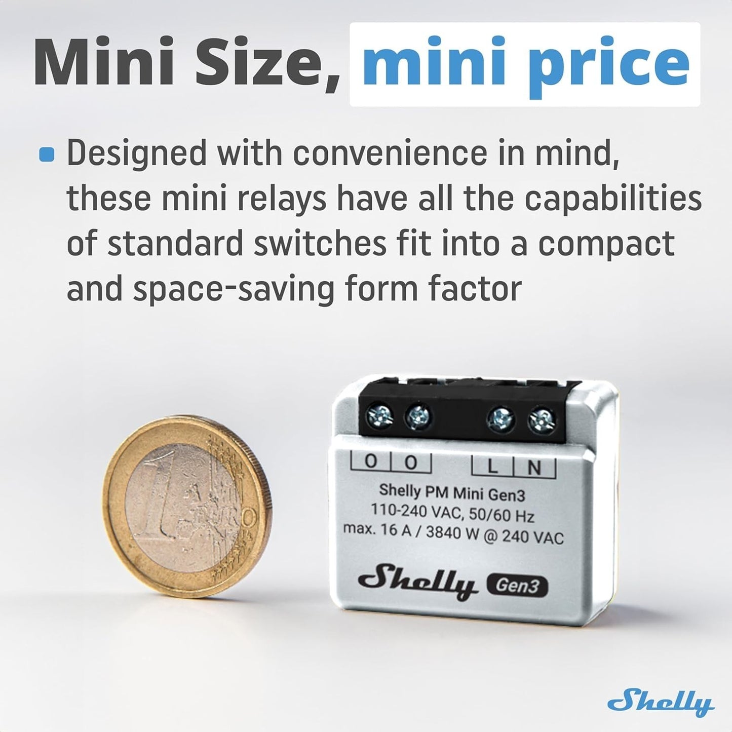 Shelly PM Mini Gen3, Misuratore di Potenza Intelligente WiFi, 1 Canale, 16A, Dom
