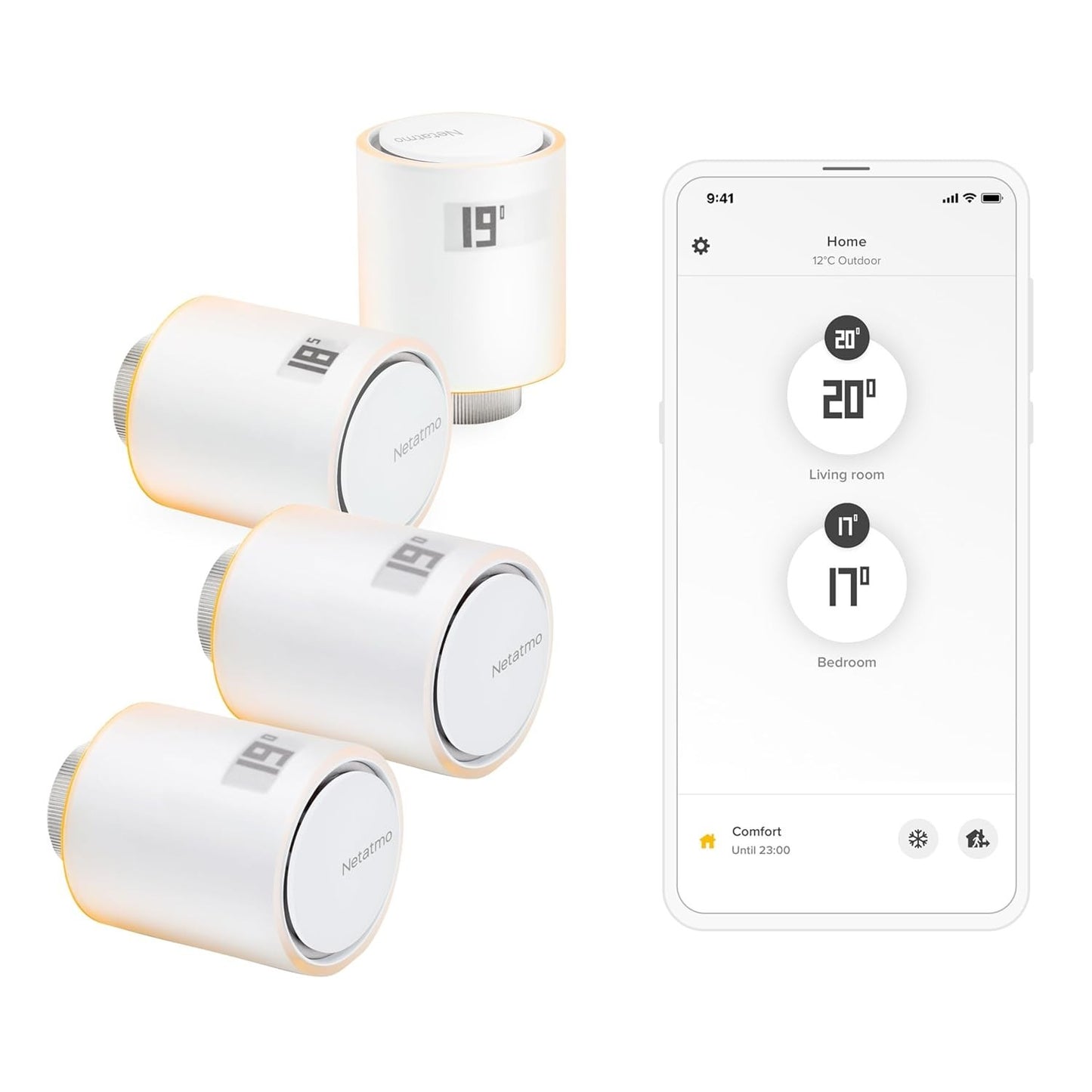 Netatmo Pack 4 Valvole Termostatiche WiFi, Controllo Remoto Risparmio Energetico