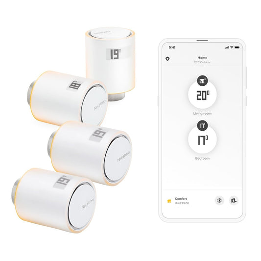 Netatmo Pack 4 Valvole Termostatiche WiFi, Controllo Remoto Risparmio Energetico