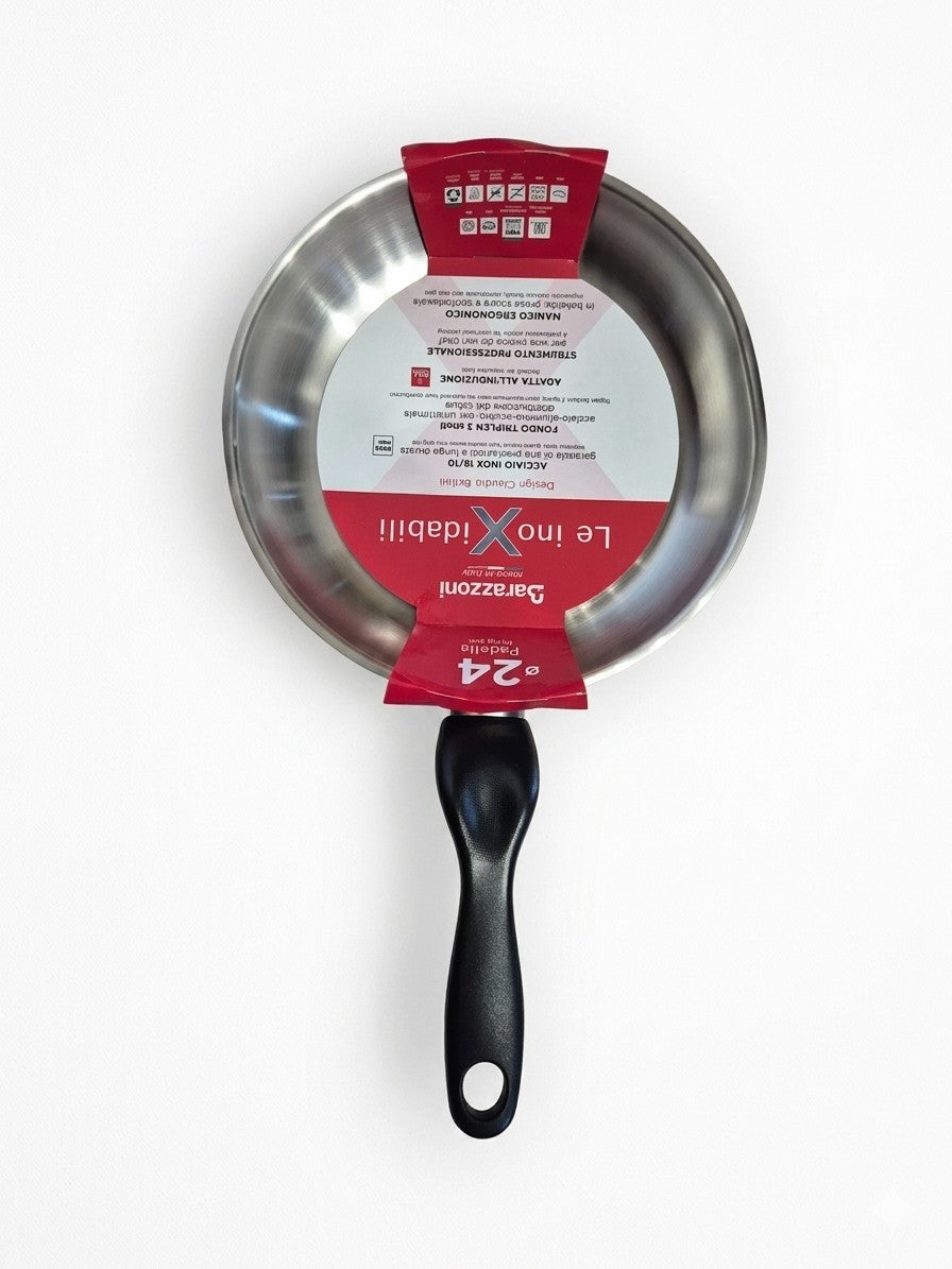 Barazzoni Le Inoxidabili Padella, ø24 cm, Made in Italy, Acciaio Inox 18/10